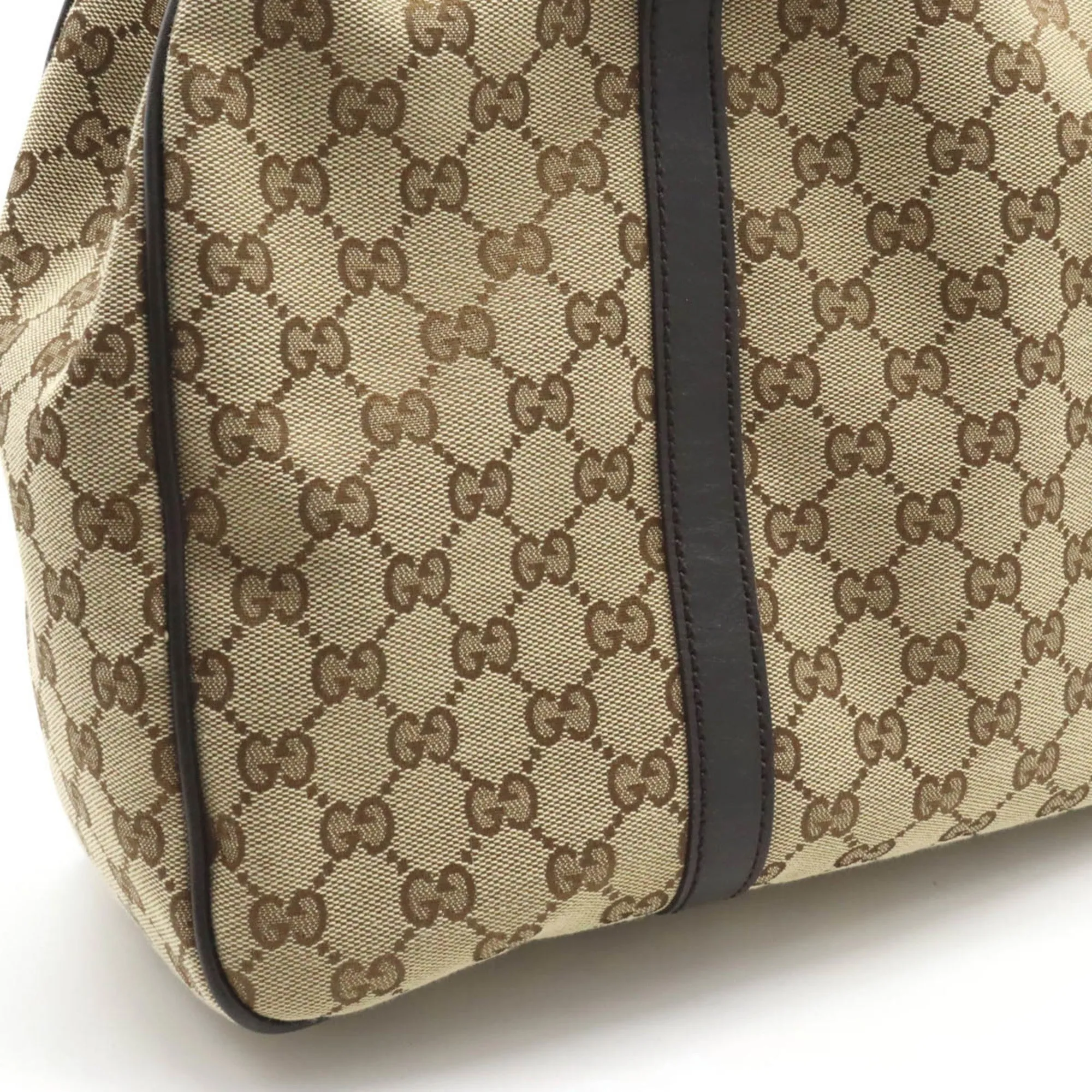 GUCCI GG Twins Canvas Tote Bag Shoulder Leather Khaki Beige Dark Brown 232956