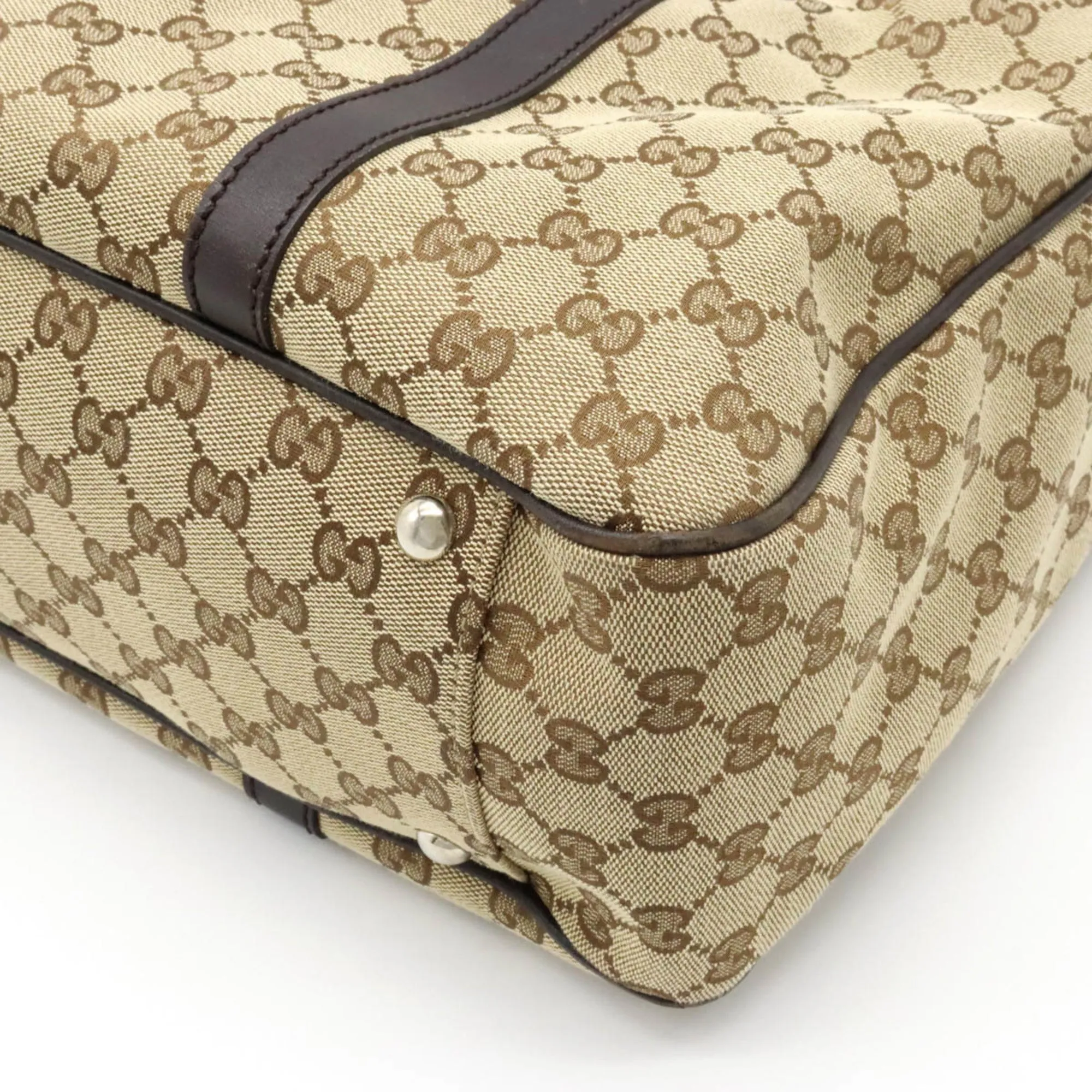 GUCCI GG Twins Canvas Tote Bag Shoulder Leather Khaki Beige Dark Brown 232956