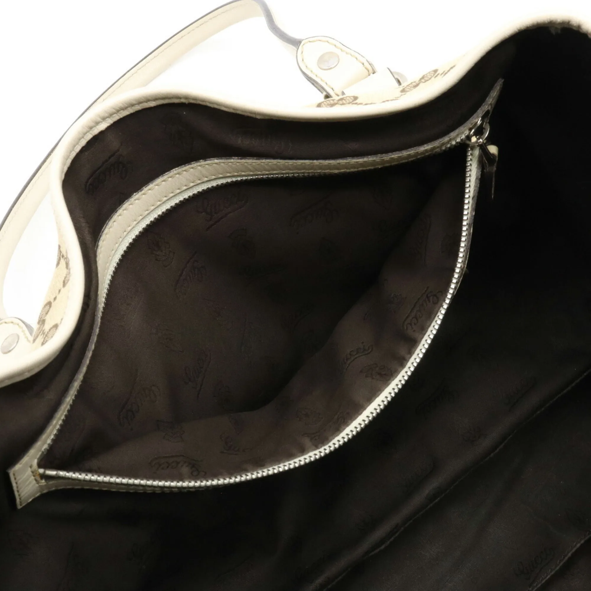 GUCCI GG Twins Canvas Tote Bag Shoulder Leather Khaki Beige Ivory 232957