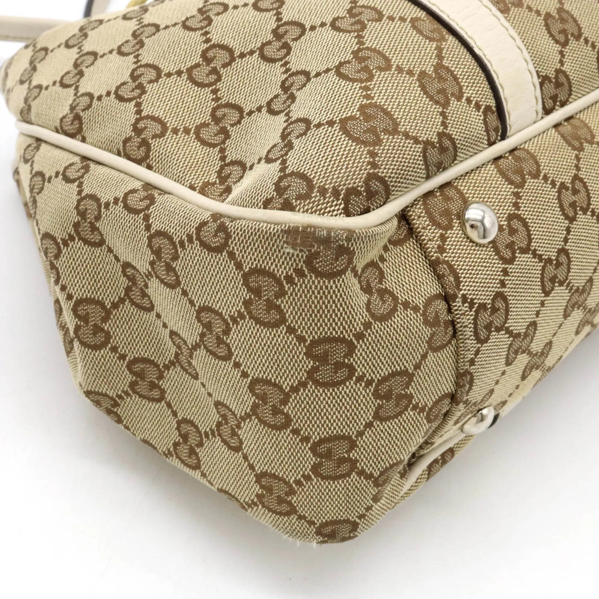 GUCCI GG Twins Canvas Tote Bag Shoulder Leather Khaki Beige Ivory 232957