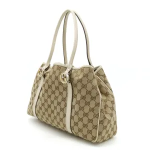 GUCCI GG Twins Canvas Tote Bag Shoulder Leather Khaki Beige Ivory 232957