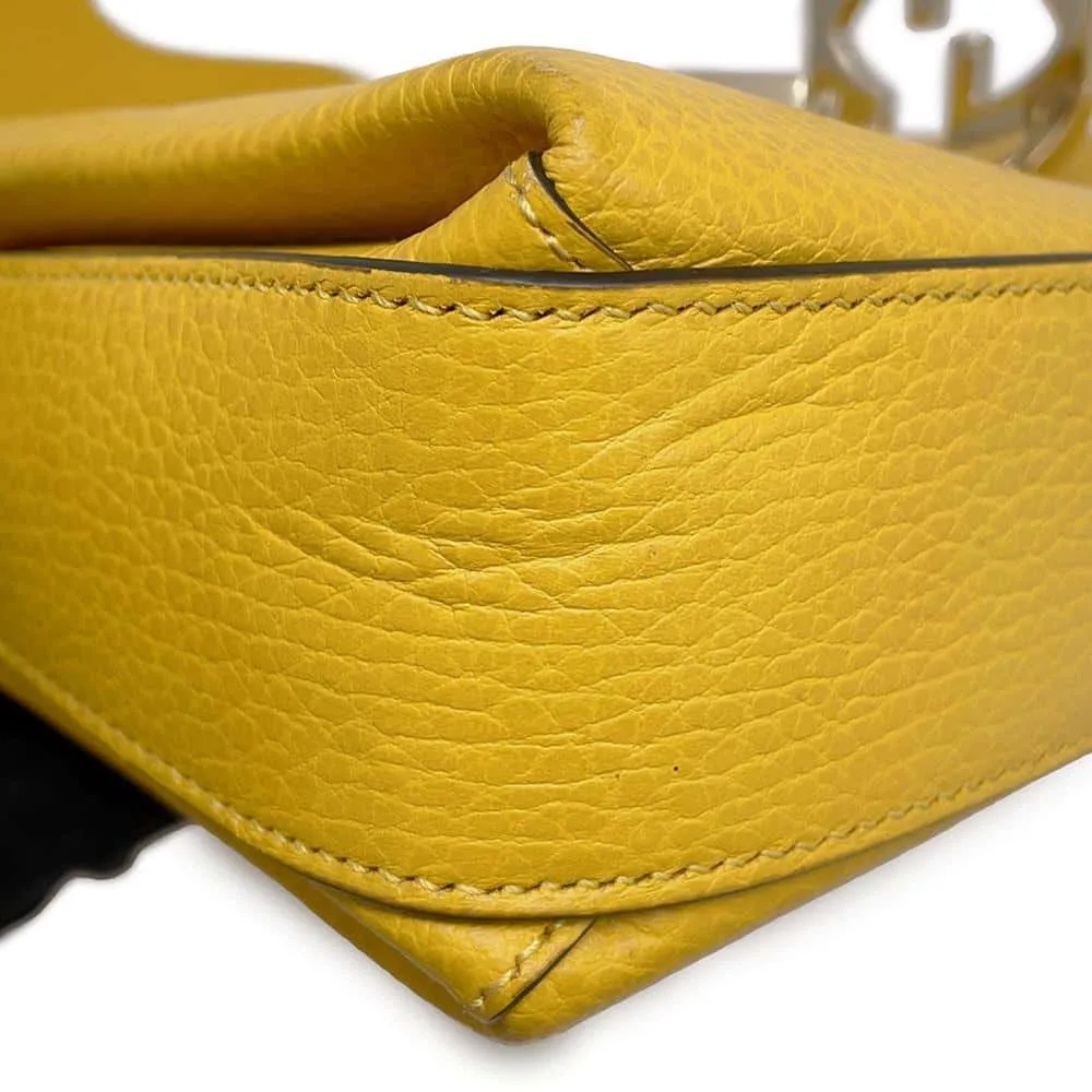 GUCCI Interlocking G ChainShoulder Bag Yellow 607720 Leather