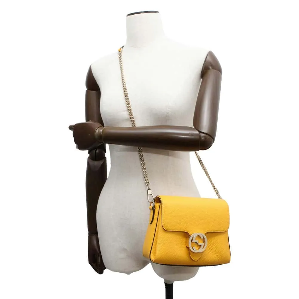 GUCCI Interlocking G ChainShoulder Bag Yellow 607720 Leather