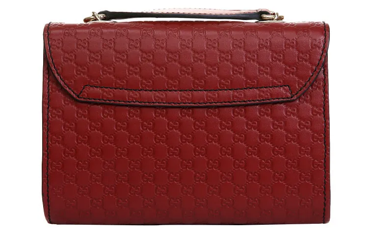 GUCCI Leather Old Flower Logo Embossing Horsebit Chain Single-Shoulder Bag Small Red 449636-BMJ1G-6420