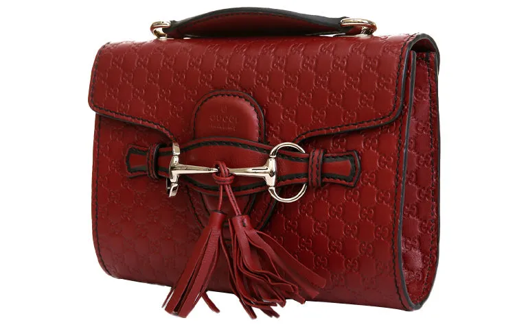 GUCCI Leather Old Flower Logo Embossing Horsebit Chain Single-Shoulder Bag Small Red 449636-BMJ1G-6420