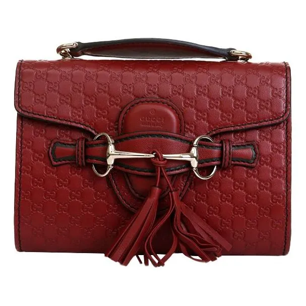 GUCCI Leather Old Flower Logo Embossing Horsebit Chain Single-Shoulder Bag Small Red 449636-BMJ1G-6420