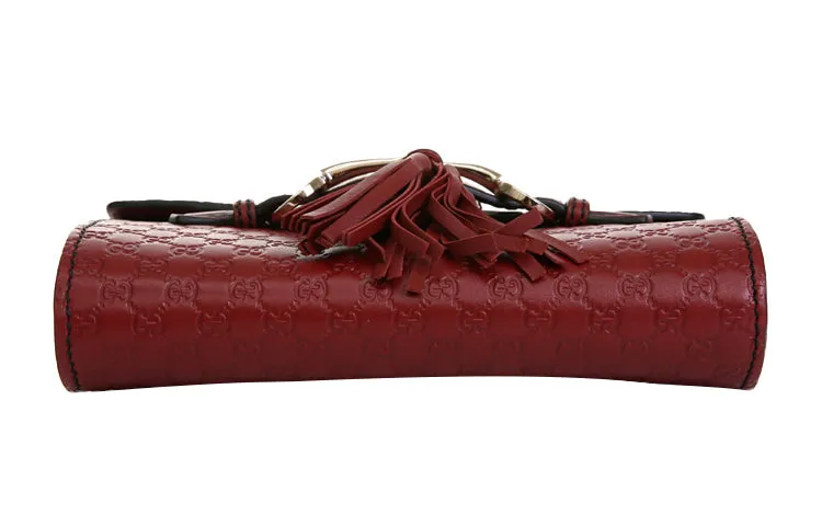 GUCCI Leather Old Flower Logo Embossing Horsebit Chain Single-Shoulder Bag Small Red 449636-BMJ1G-6420