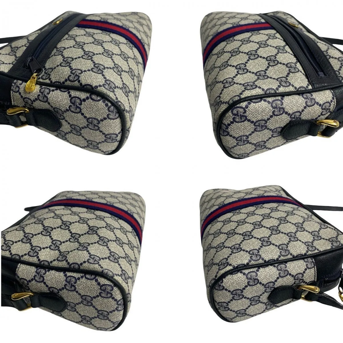 GUCCI Shoulder Bag leather Navy Sherry line