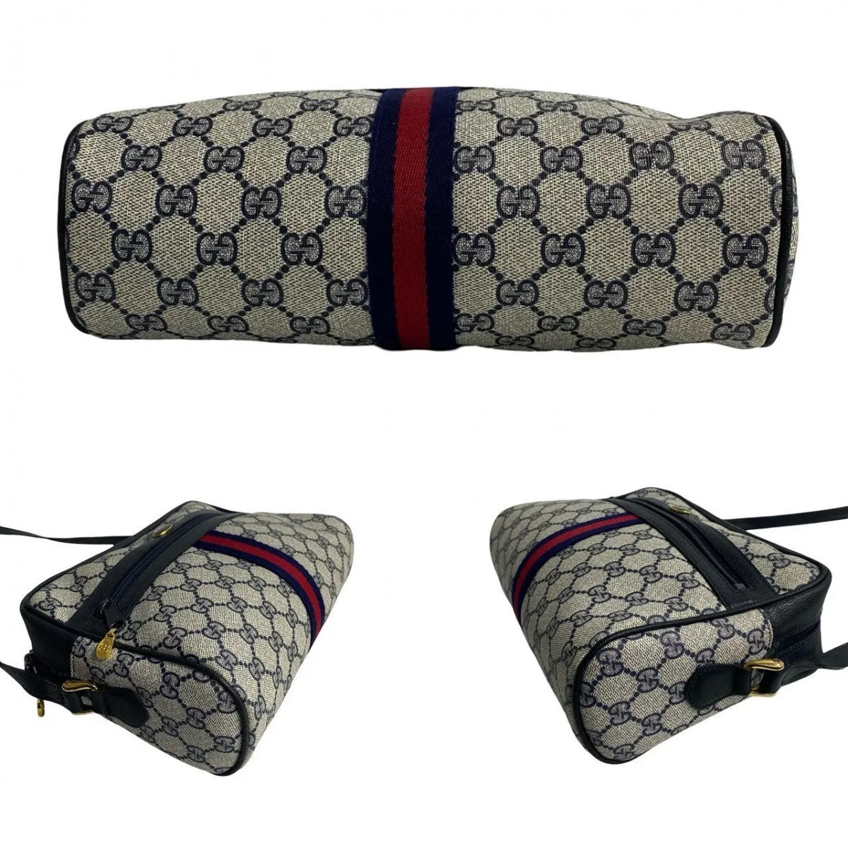 GUCCI Shoulder Bag leather Navy Sherry line