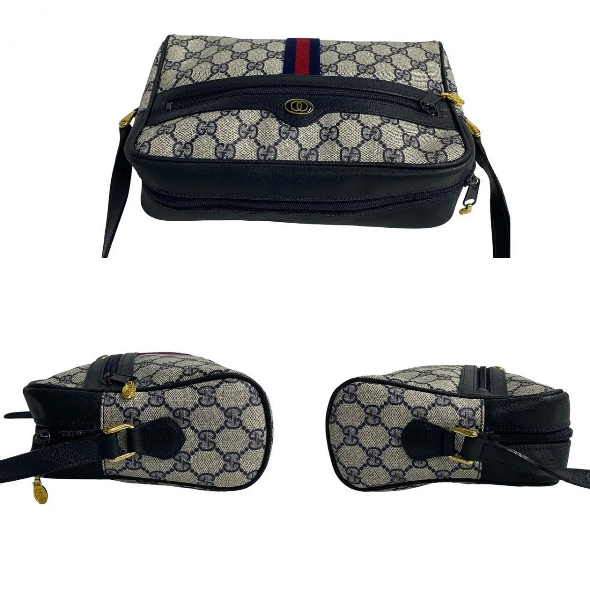 GUCCI Shoulder Bag leather Navy Sherry line