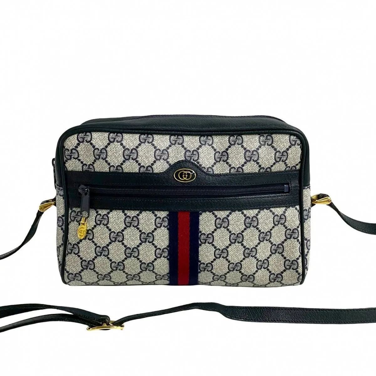 GUCCI Shoulder Bag leather Navy Sherry line