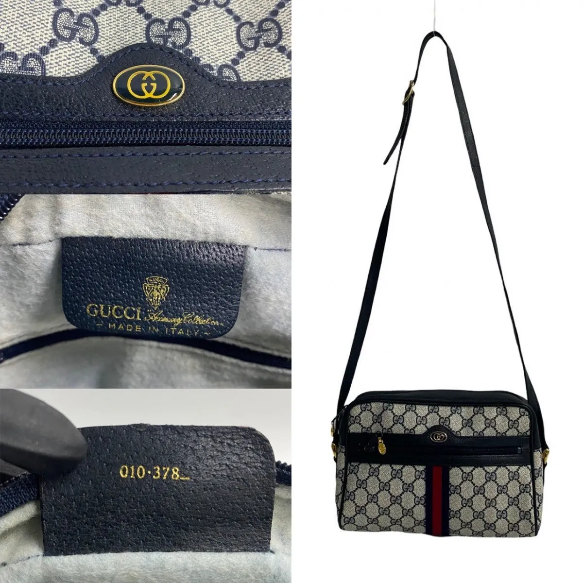 GUCCI Shoulder Bag leather Navy Sherry line