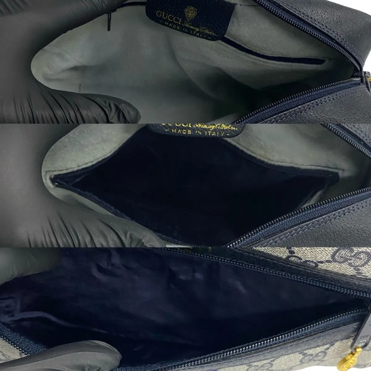 GUCCI Shoulder Bag leather Navy Sherry line