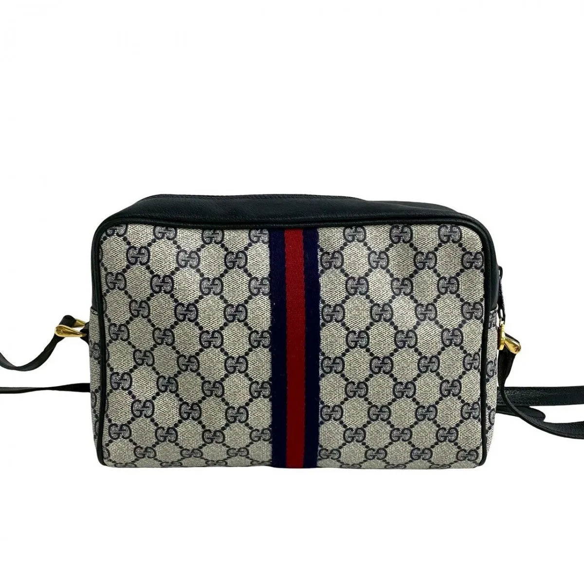 GUCCI Shoulder Bag leather Navy Sherry line