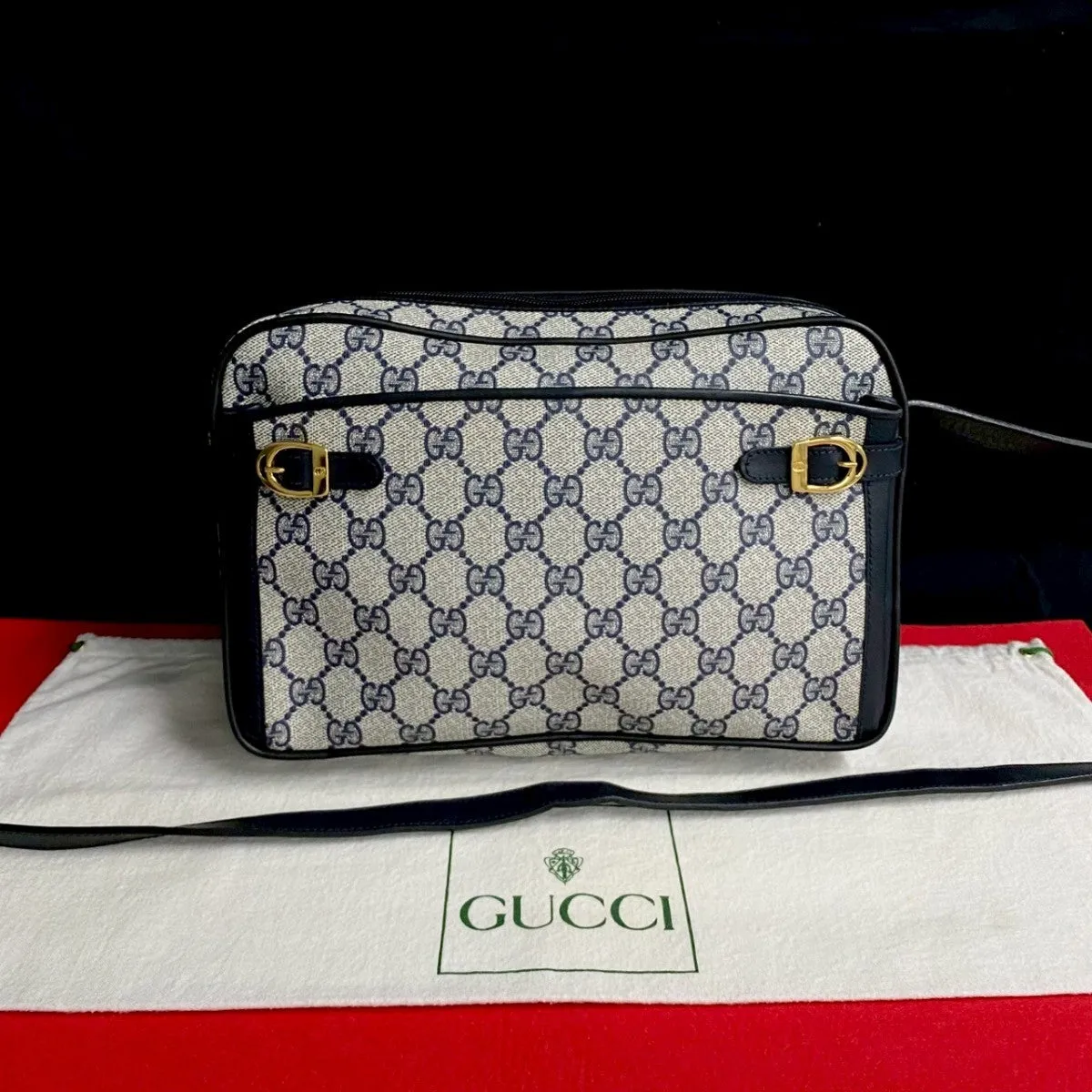 GUCCI Shoulder Bag leather Navy