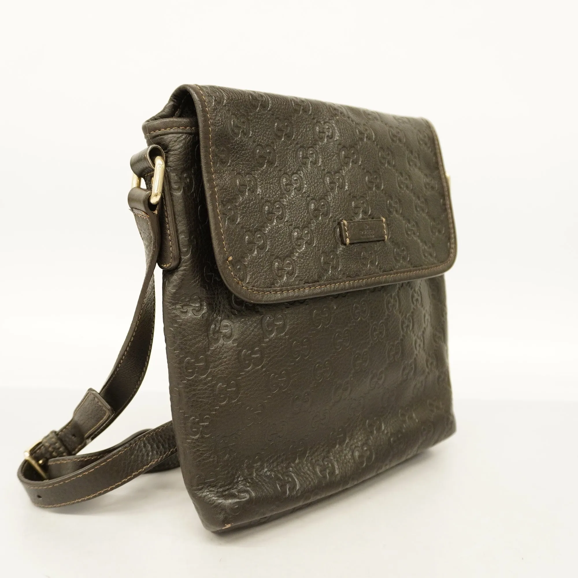 GUCCI  Sima 223666 Women's Leather Shoulder Bag Dark Brown