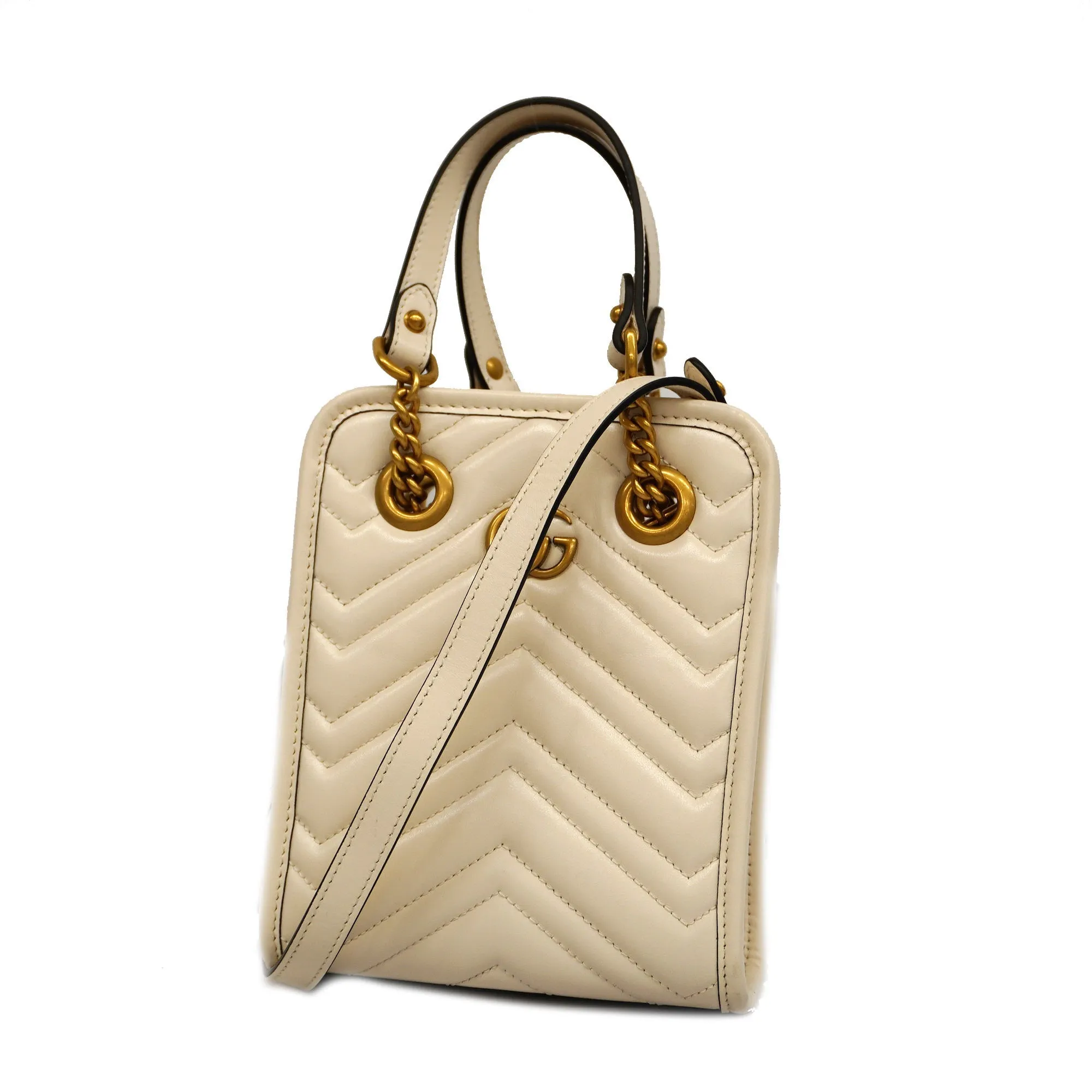 GUCCIAuth  GG Marmont 2WAY Bag 696123 Women's Leather Handbag,Shoulder Bag Ivory