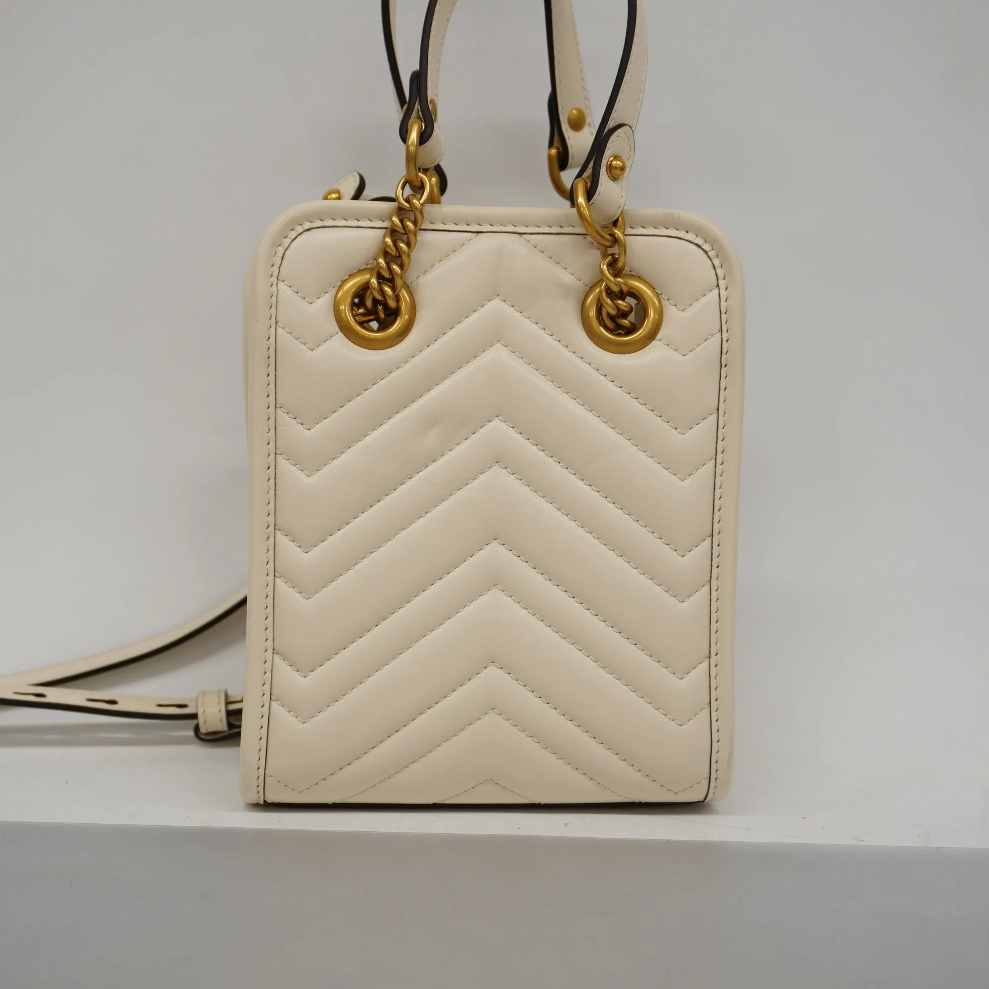 GUCCIAuth  GG Marmont 2WAY Bag 696123 Women's Leather Handbag,Shoulder Bag Ivory