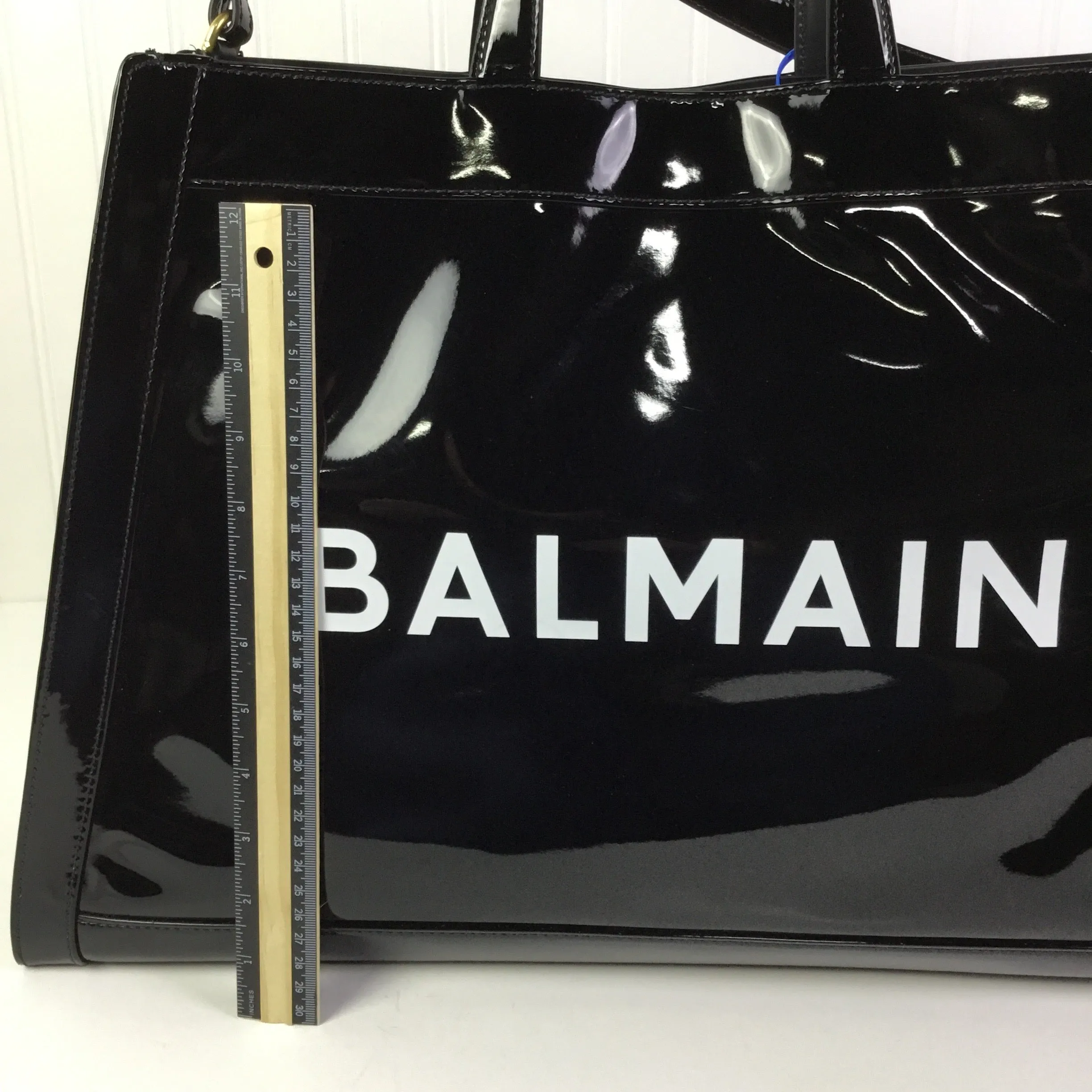 Handbag Luxury Designer By Balmain In Black, Size:Large