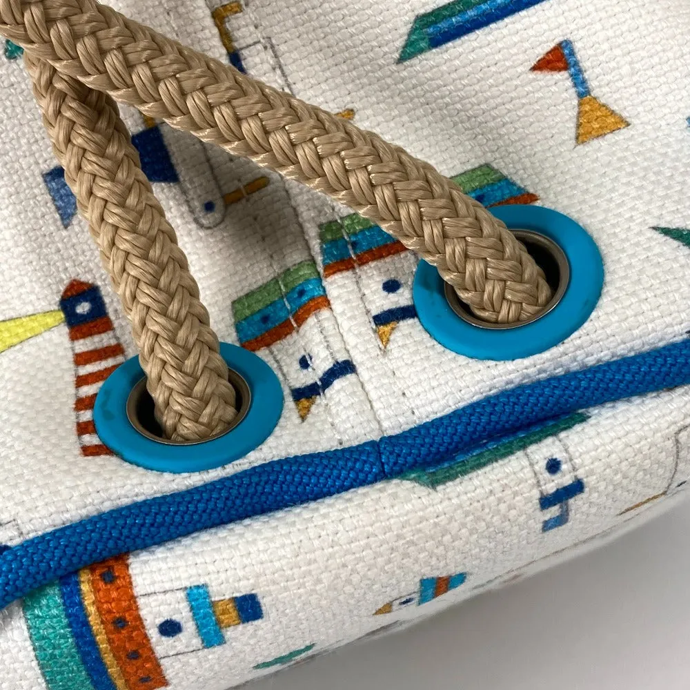 HERMES Shoulder Bag cotton White x blue marine print Petit Chartier Kids Used