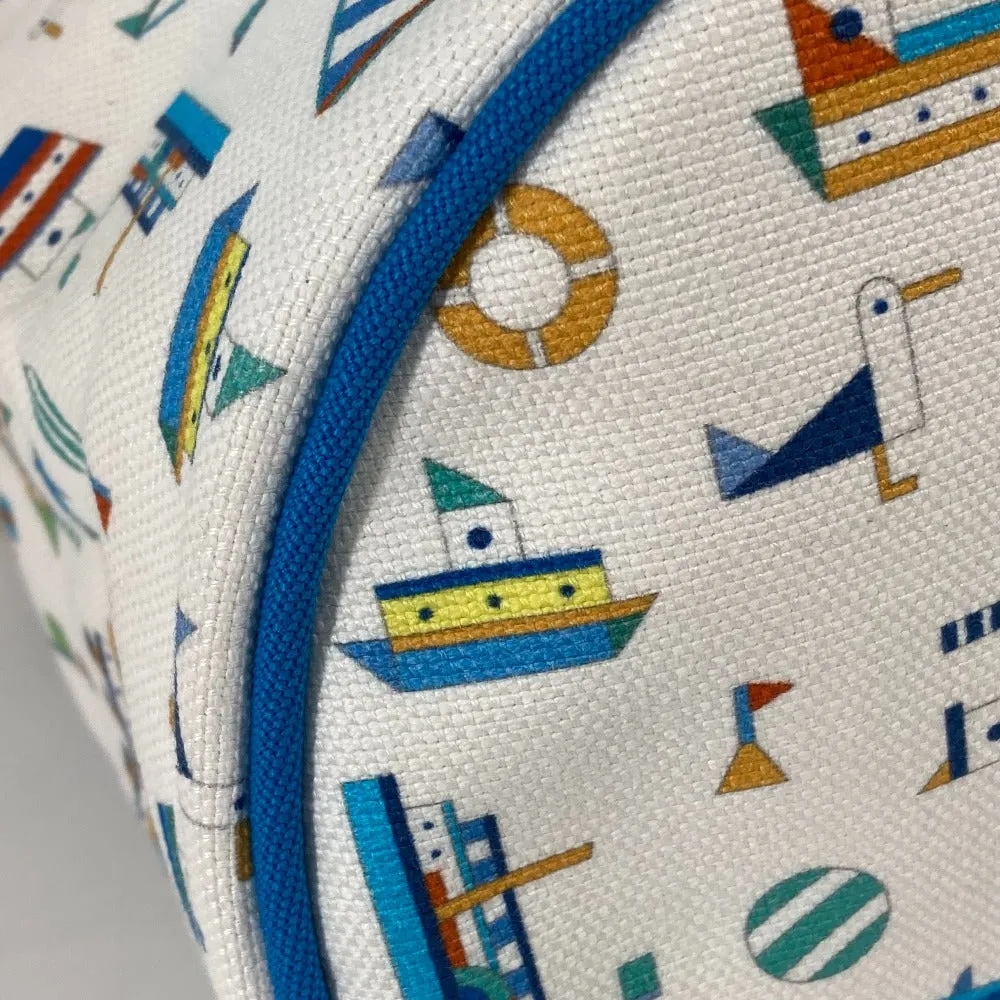 HERMES Shoulder Bag cotton White x blue marine print Petit Chartier Kids Used