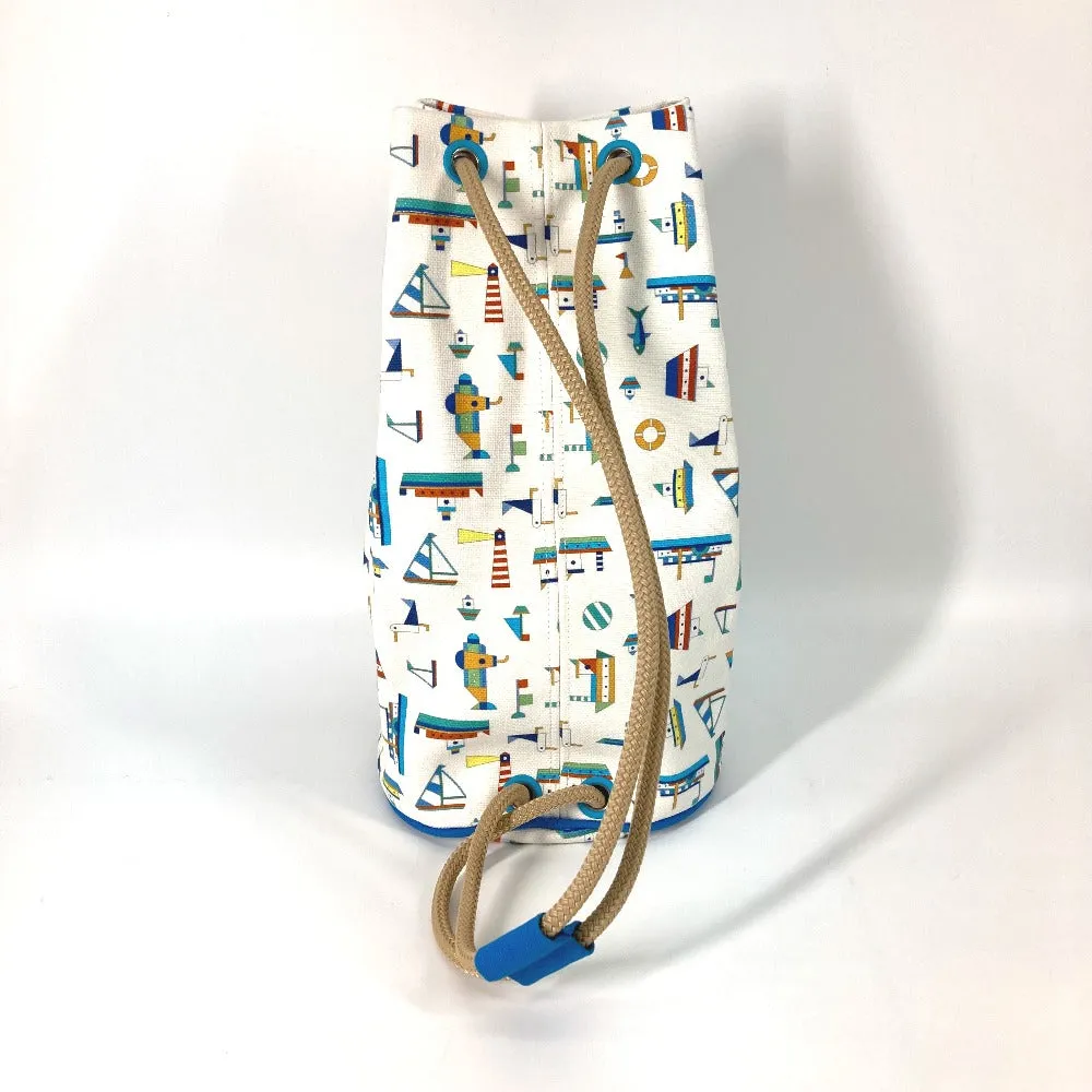 HERMES Shoulder Bag cotton White x blue marine print Petit Chartier Kids Used