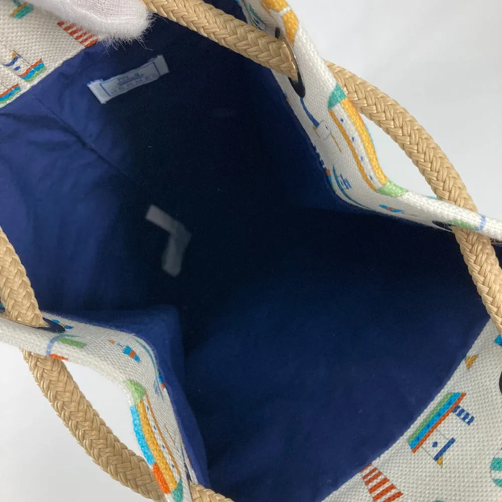 HERMES Shoulder Bag cotton White x blue marine print Petit Chartier Kids Used