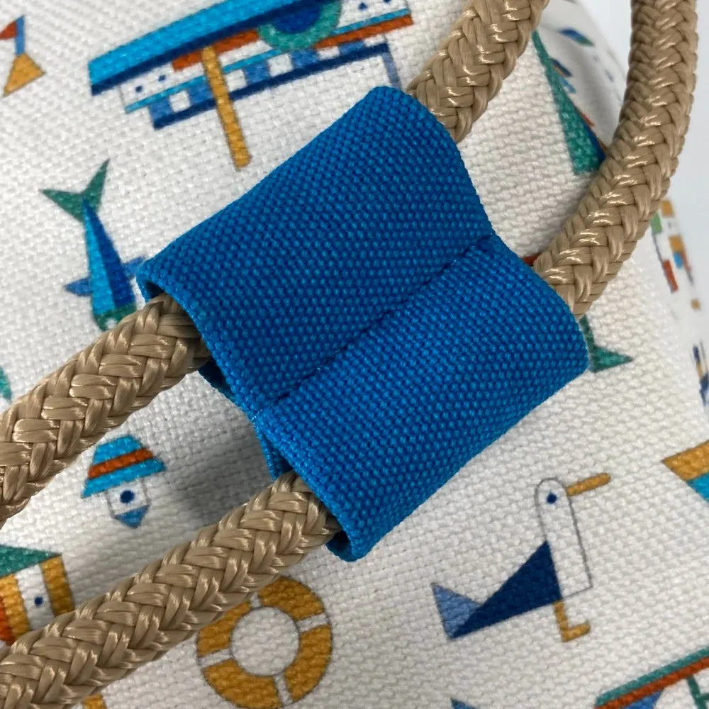 HERMES Shoulder Bag cotton White x blue marine print Petit Chartier Kids Used