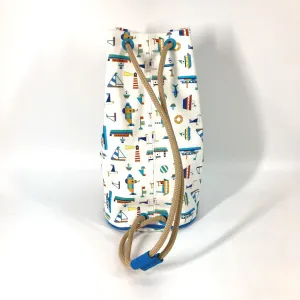 HERMES Shoulder Bag cotton White x blue marine print Petit Chartier Kids Used