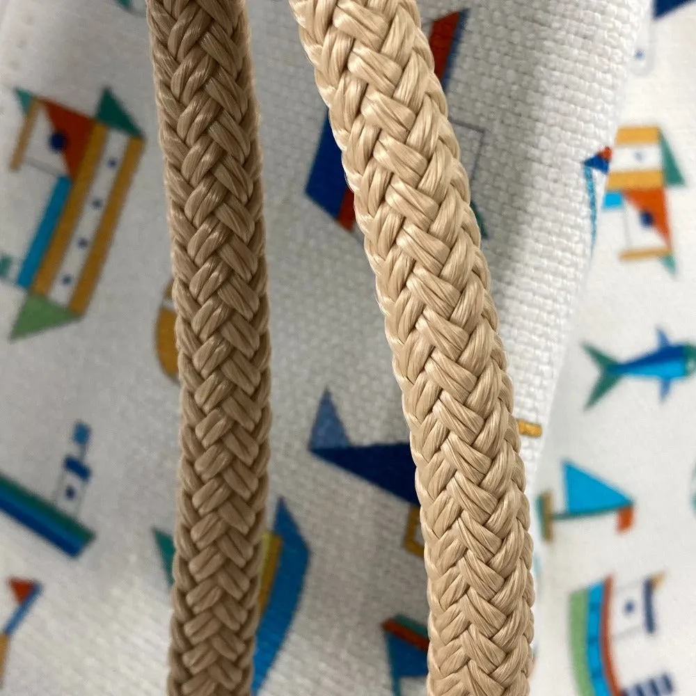 HERMES Shoulder Bag cotton White x blue marine print Petit Chartier Kids Used