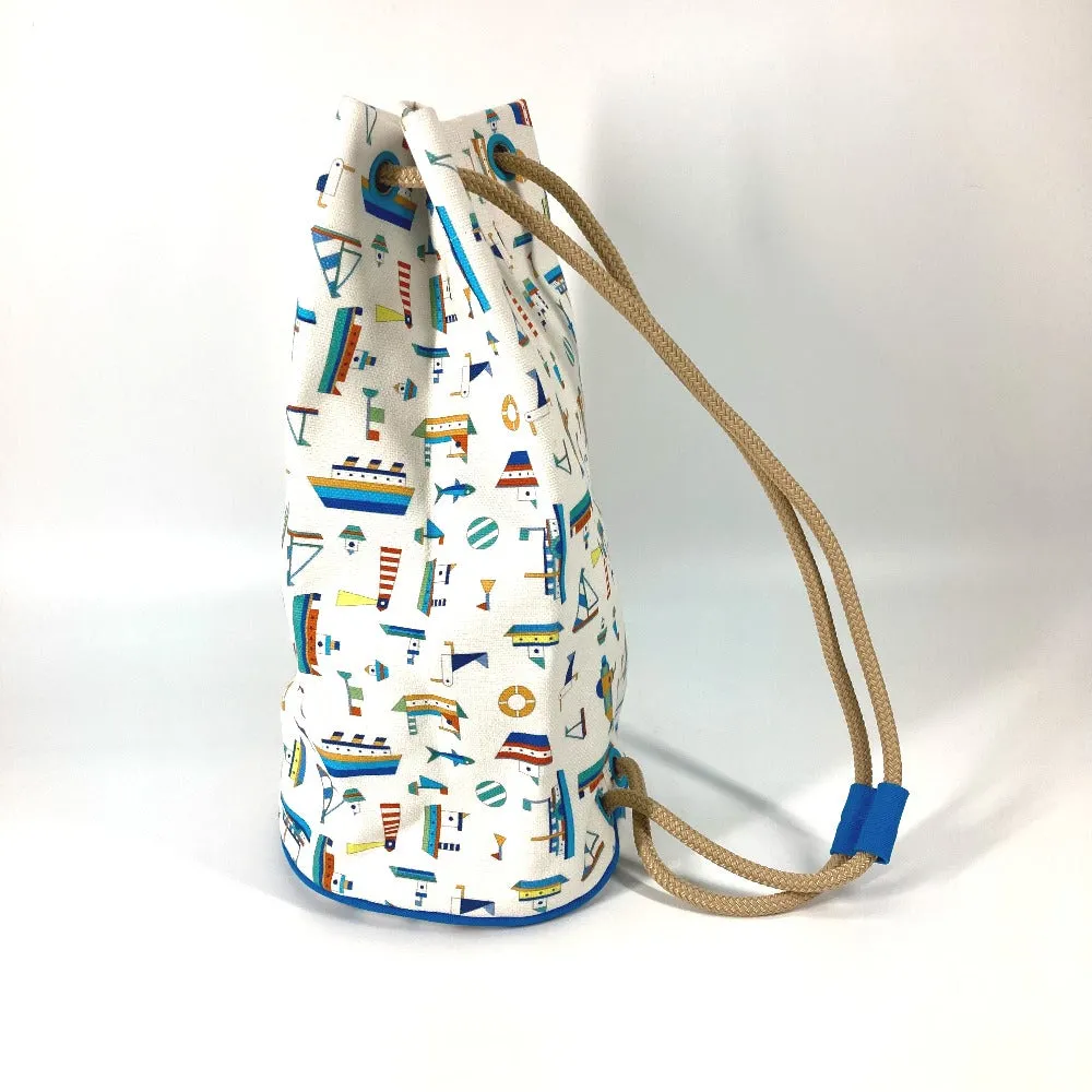 HERMES Shoulder Bag cotton White x blue marine print Petit Chartier Kids Used