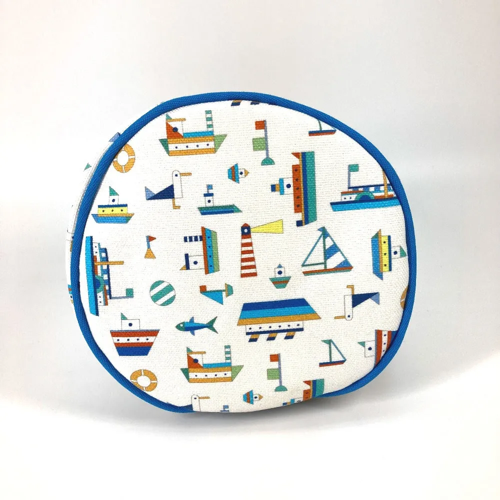 HERMES Shoulder Bag cotton White x blue marine print Petit Chartier Kids Used