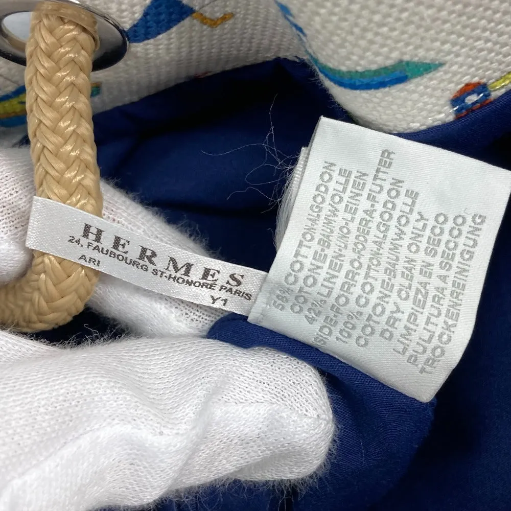 HERMES Shoulder Bag cotton White x blue marine print Petit Chartier Kids Used