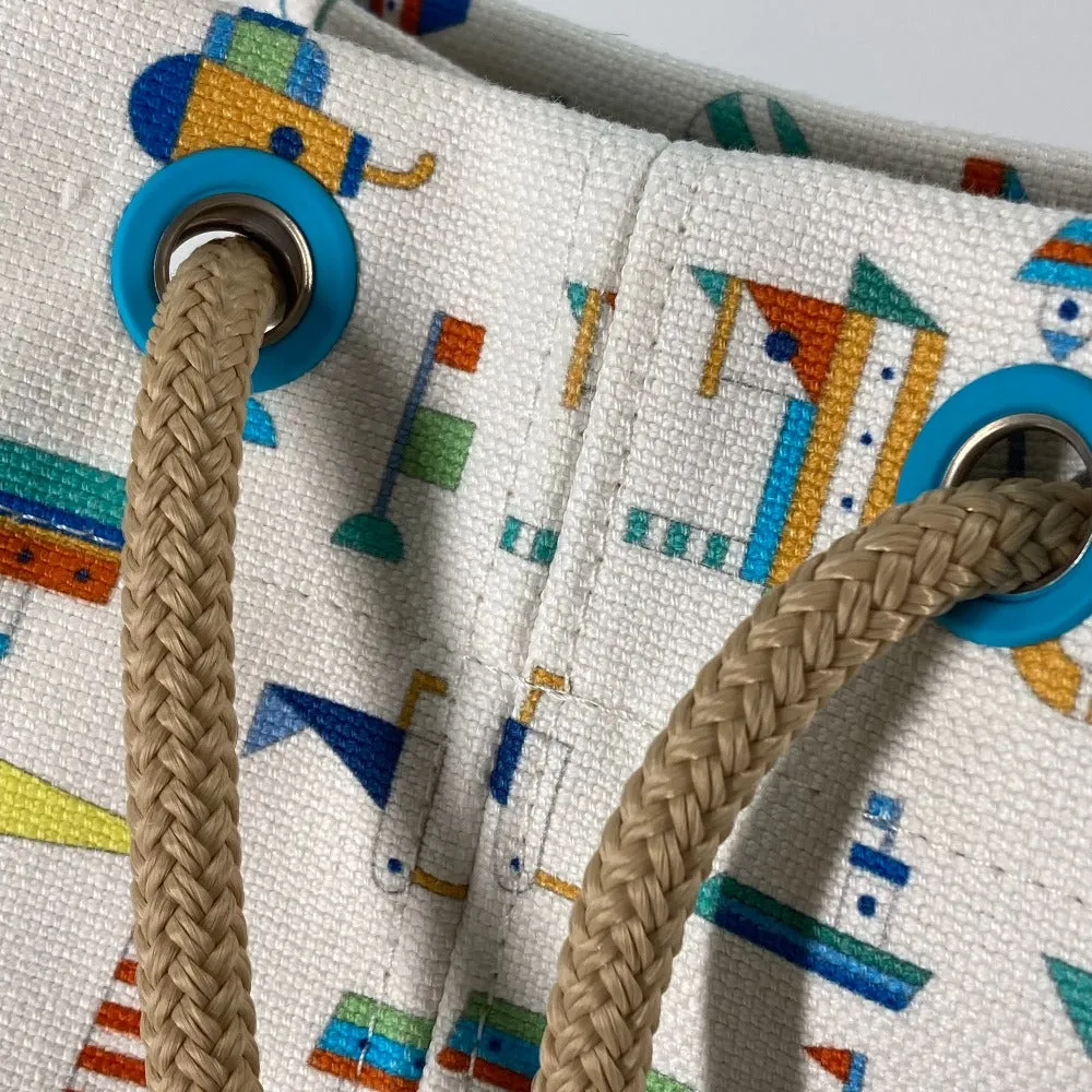 HERMES Shoulder Bag cotton White x blue marine print Petit Chartier Kids Used