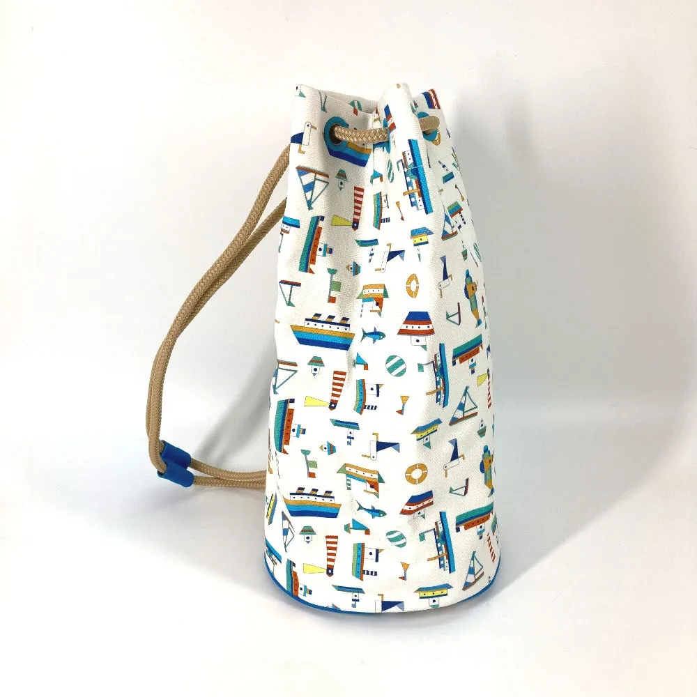 HERMES Shoulder Bag cotton White x blue marine print Petit Chartier Kids Used