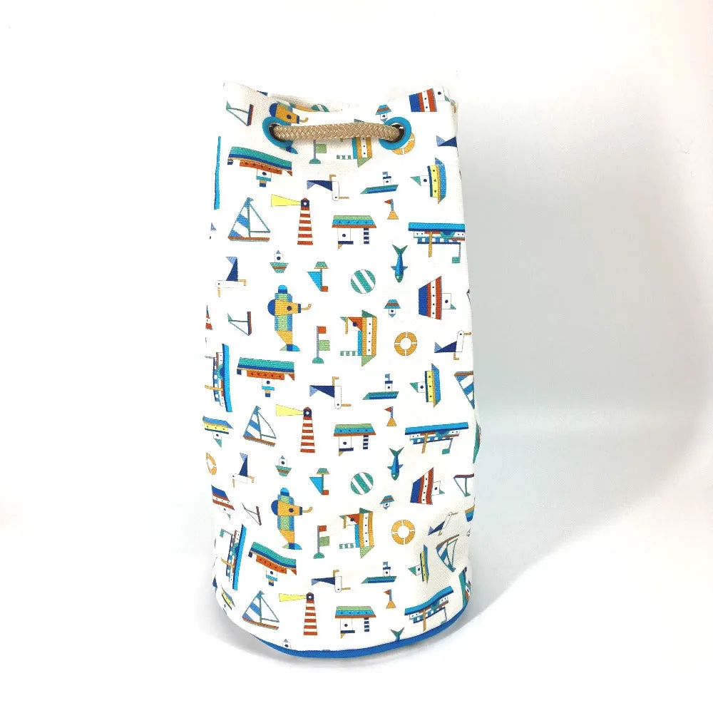 HERMES Shoulder Bag cotton White x blue marine print Petit Chartier Kids Used