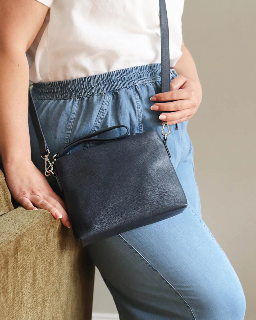 Joni Leather Crossbody - Navy