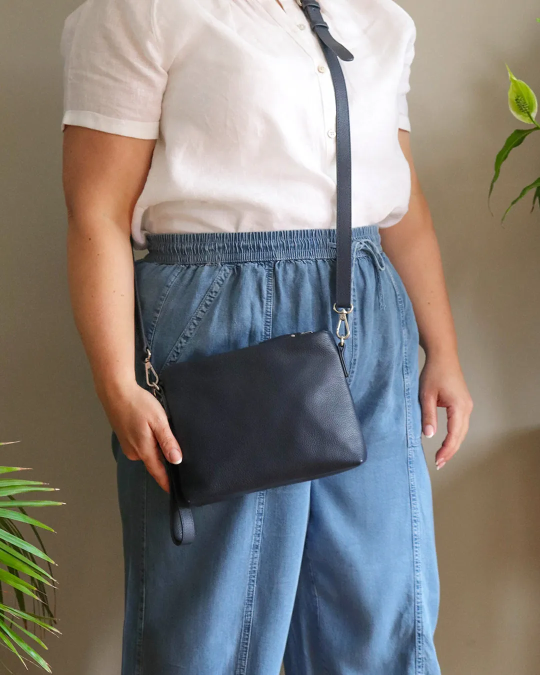 Joni Leather Crossbody - Navy