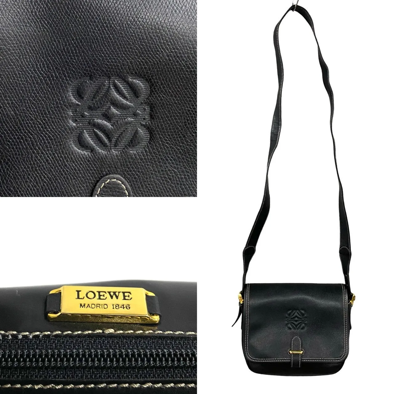 LOEWE Shoulder Bag leather black Anagram logo Women(Unisex) Used
