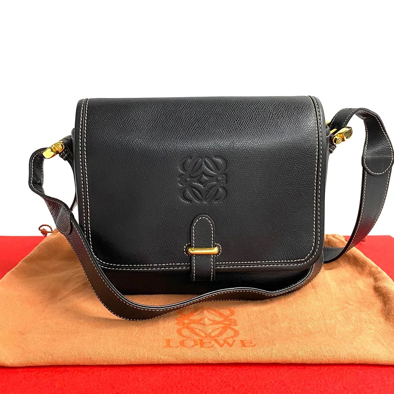 LOEWE Shoulder Bag leather black Anagram logo Women(Unisex) Used