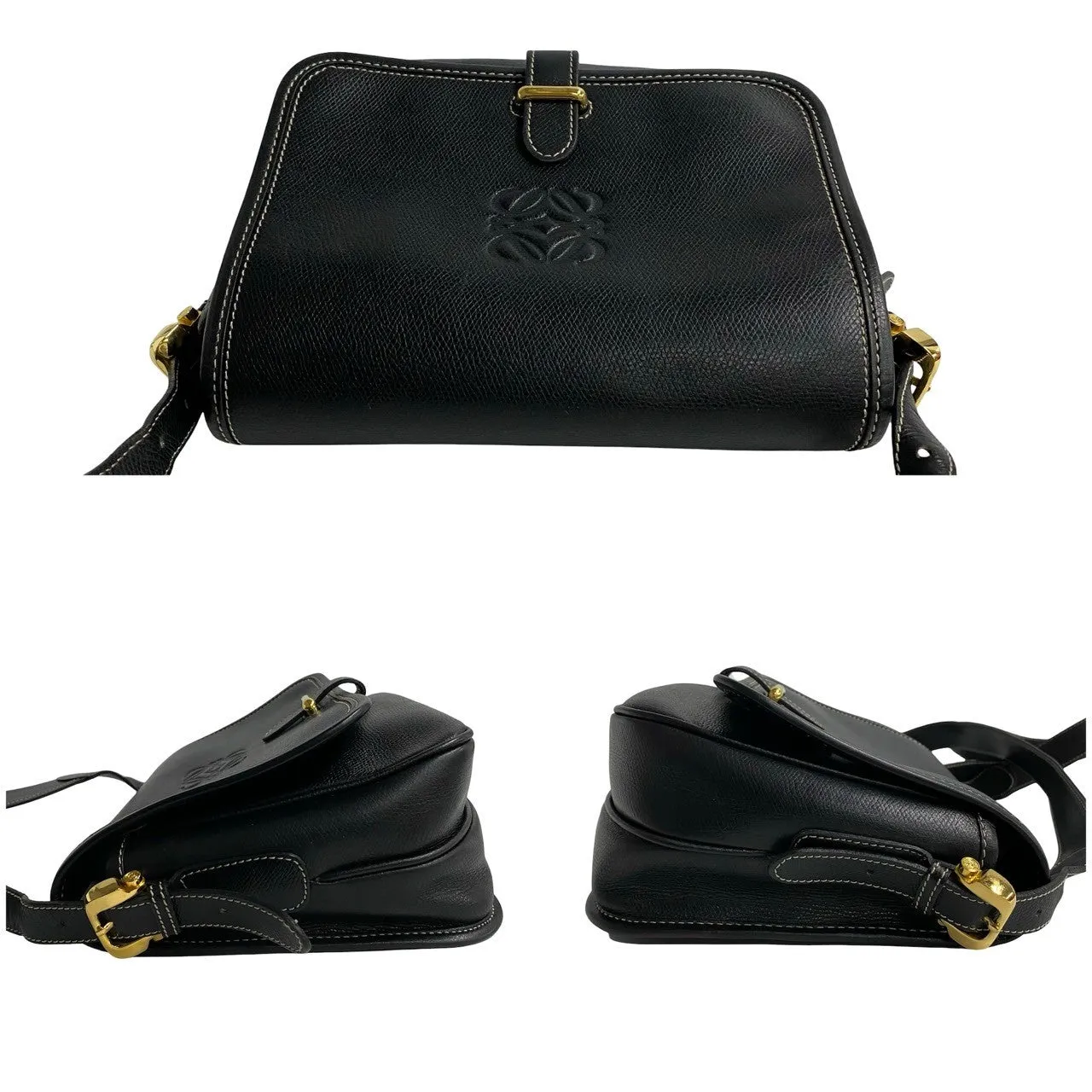 LOEWE Shoulder Bag leather black Anagram logo Women(Unisex) Used