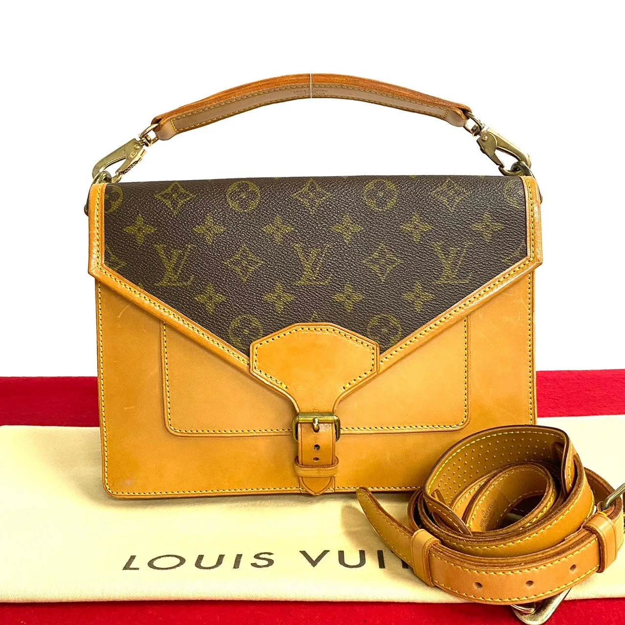 LOUIS VUITTON Shoulder Bag leather Brown Monogram Sac Biface