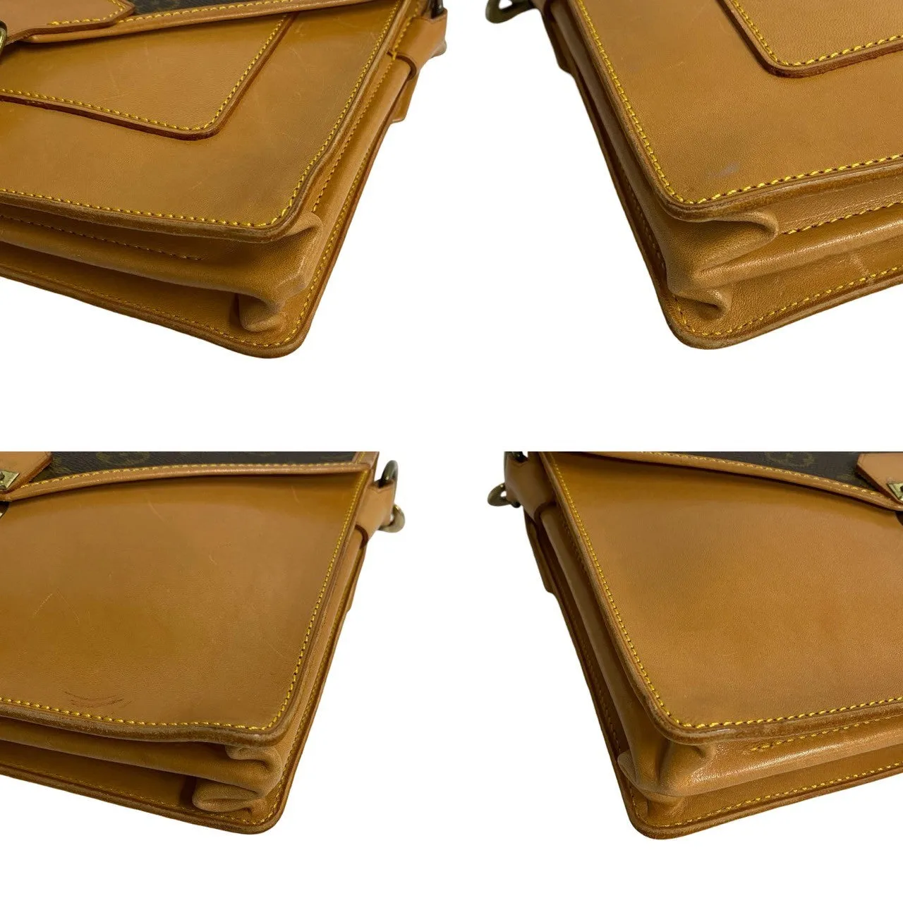 LOUIS VUITTON Shoulder Bag leather Brown Monogram Sac Biface