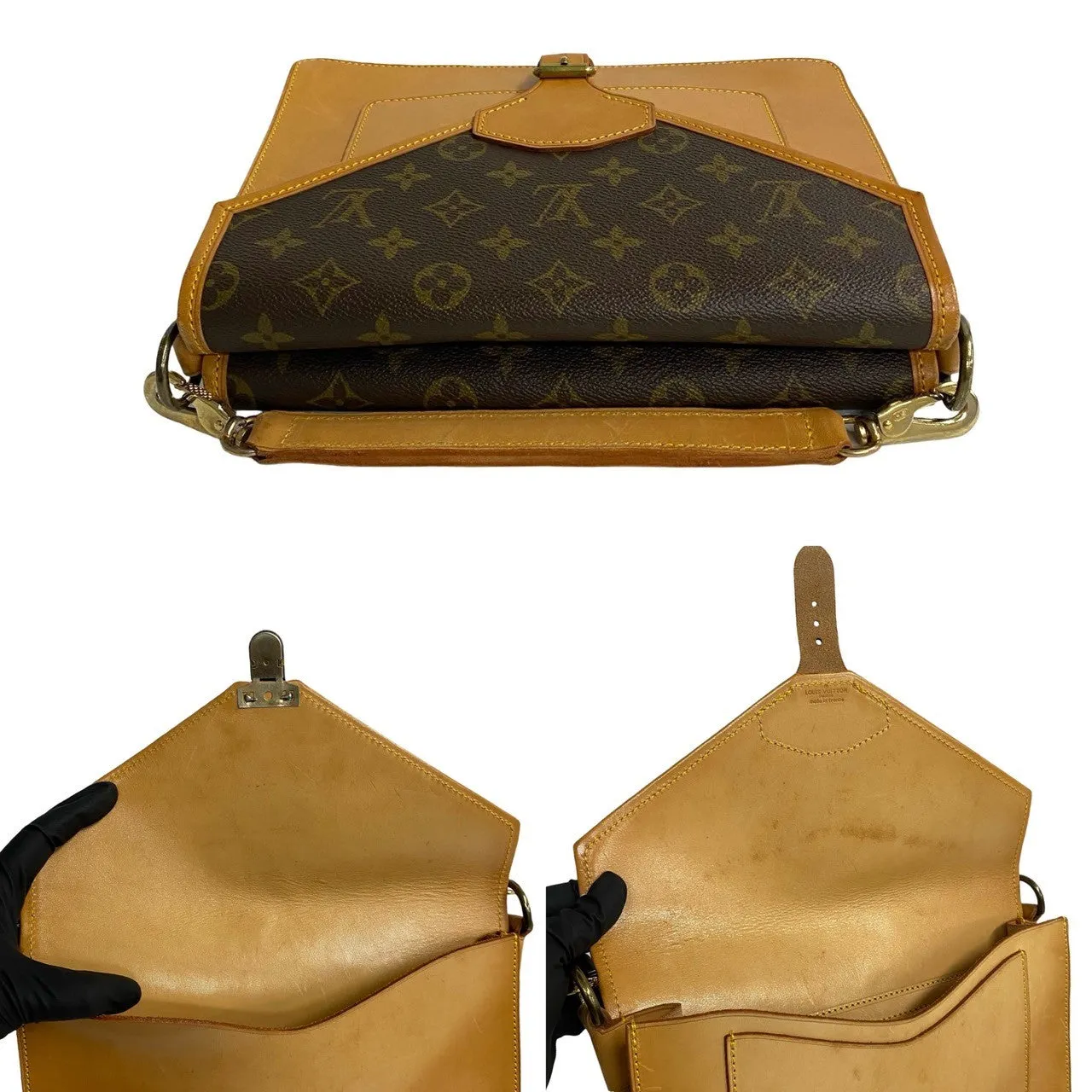 LOUIS VUITTON Shoulder Bag leather Brown Monogram Sac Biface