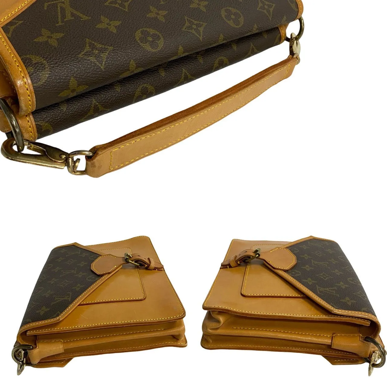 LOUIS VUITTON Shoulder Bag leather Brown Monogram Sac Biface