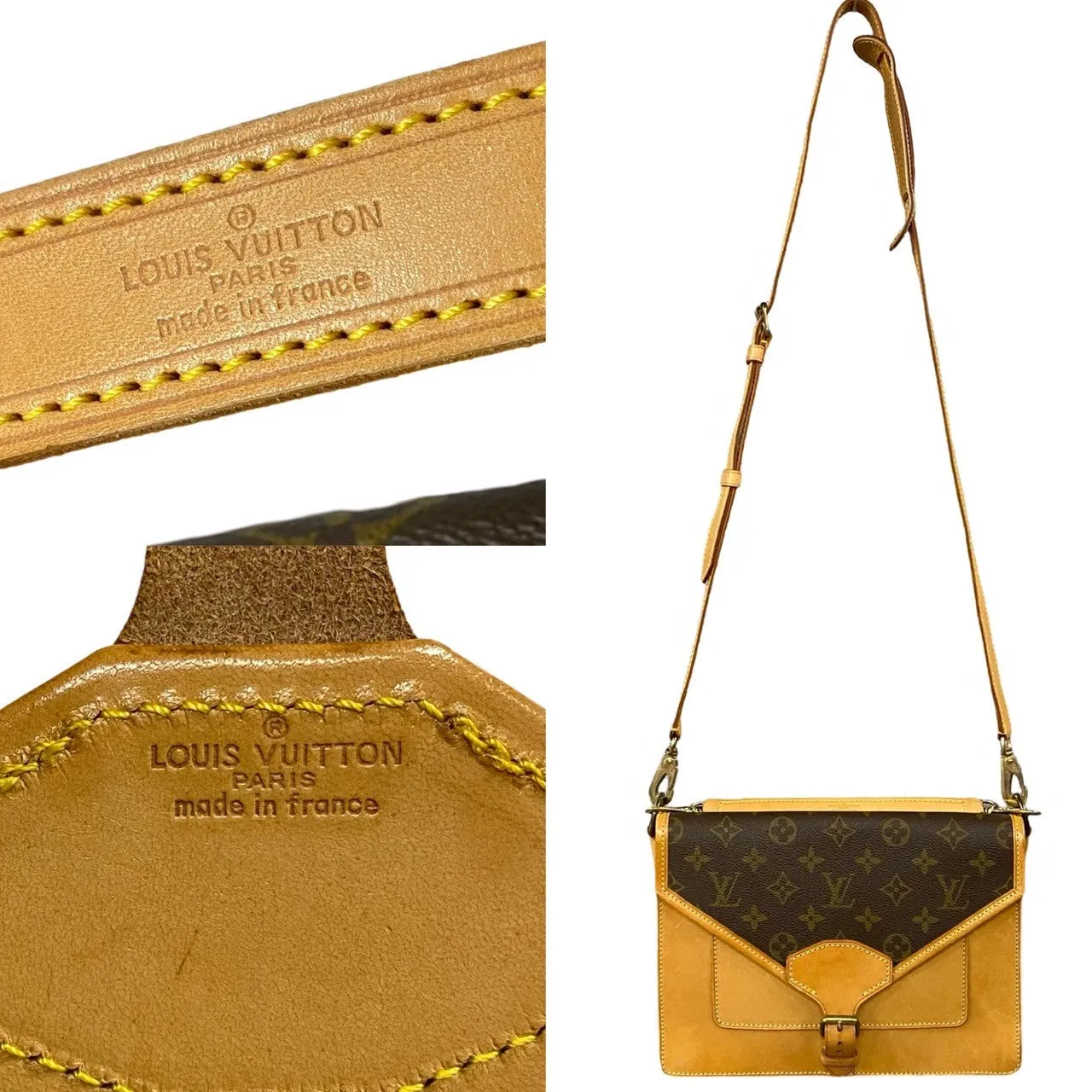 LOUIS VUITTON Shoulder Bag leather Brown Monogram Sac Biface