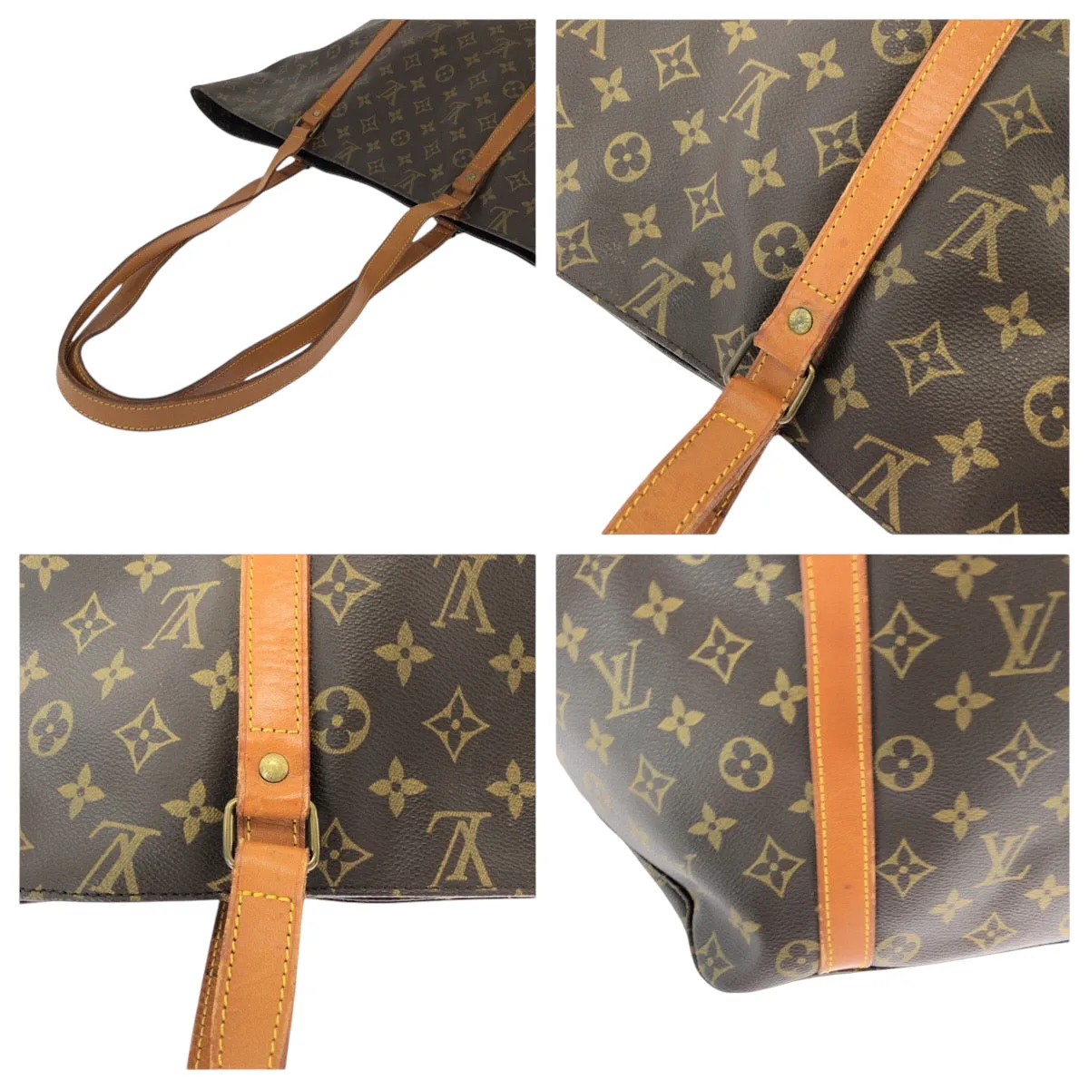 LOUIS VUITTON Tote Bag M51108 PVC Brown Gold Metal Tote Bag Shoulder Bag Monogram Sac shopping Women Used