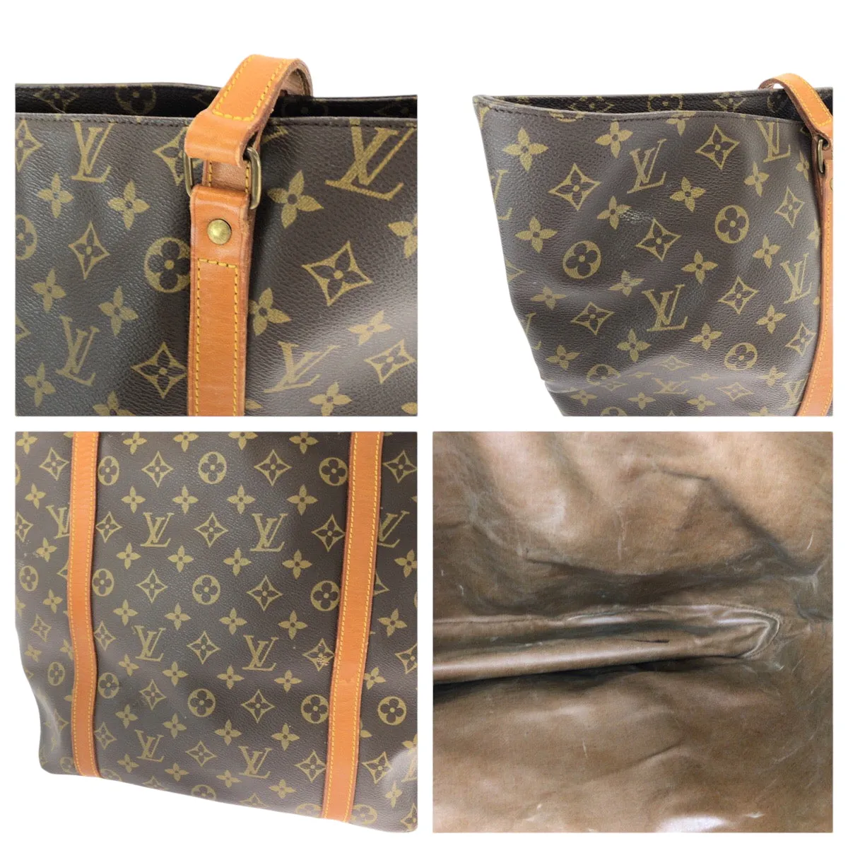 LOUIS VUITTON Tote Bag M51108 PVC Brown Gold Metal Tote Bag Shoulder Bag Monogram Sac shopping Women Used