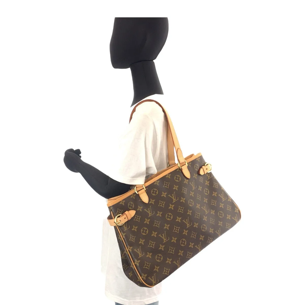 LOUIS VUITTON Tote Bag M51154 PVC Brown Gold Metal Tote Bag Shoulder Bag Monogram Batignolles Horizontal Women Used