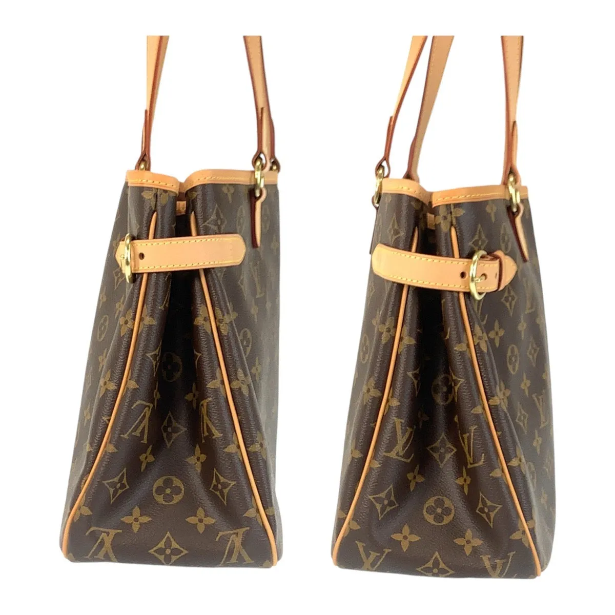 LOUIS VUITTON Tote Bag M51154 PVC Brown Gold Metal Tote Bag Shoulder Bag Monogram Batignolles Horizontal Women Used
